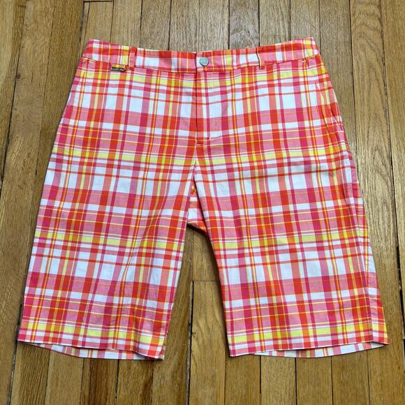 Lauren Ralph Lauren Active Shorts Plaid Golf Bermuda Pink Yellow Women's Size 12 - Picture 1 of 10